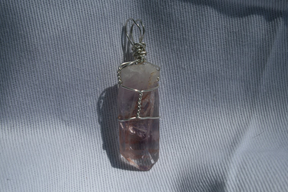 Beautiful Brandberg Raw Amethyst Gemstone sterling silver wrapped Pendant unconditional love and unity of Divine Love 4933